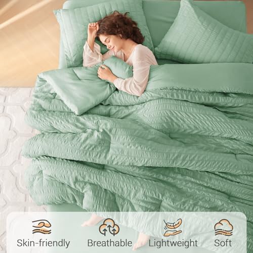 MUXHOMO 5 Pieces Twin Comforter Set, Seersucker Bed in a Bag Twin Size - Image 2