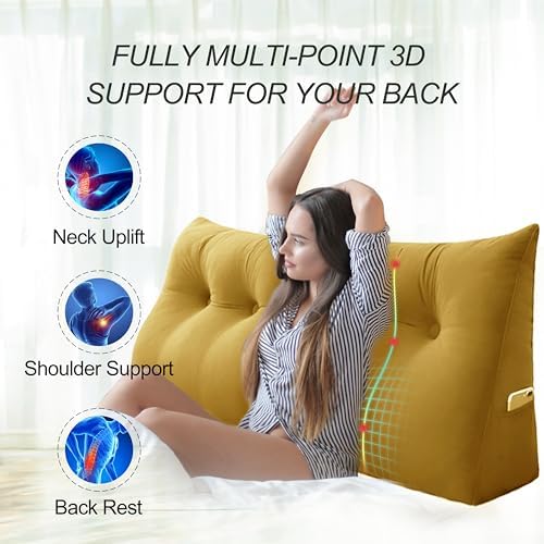 WOWMAX Headboard Pillow Caking Bed Wedge Pillow Headboard Reading Yellow - Image 2