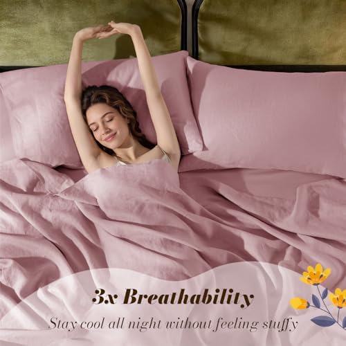 SONORO KATE 100% French Linen Cal King Size Sheets Set, Natural Flax Bedding - Image 3