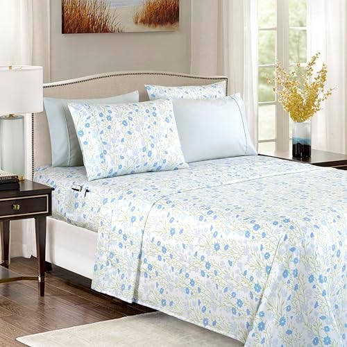 Elegant Comfort 6-Piece Sheet Set Deep Pocket Floral, Laurel Blue by ELEGANTCOMFORT