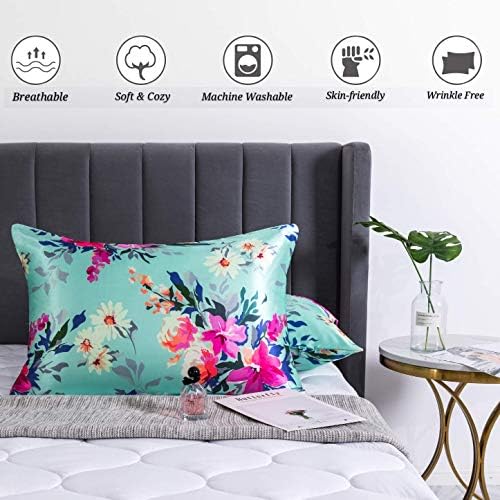 Floral Printed Satin Pillowcase, Queen Cooling Pillow Cases Set of 2 - Image 3