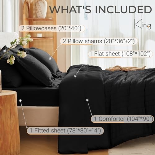 MUXHOMO 7 Pieces King Comforter Set, Seersucker Bed in a Bag King Size - Image 4
