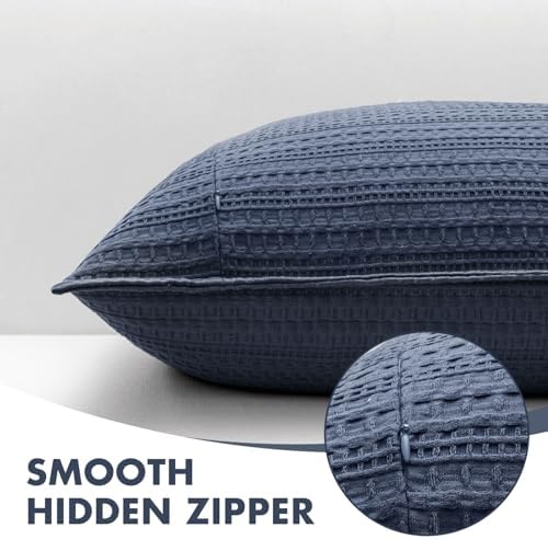 Decorative Waffle Euro Sham Pillow Covers 26x26 Navy Blue 2 Pack - Image 6