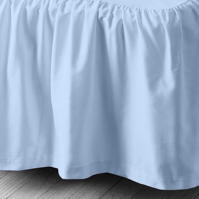 Rajlinen Ruffled Bed Skirt King, 18 Inch Drop Dust Ruffle with Split Corners, 100% Microfiber Bedskirt with Platform, Three-Sided Coverage Ruffled Gathering Design, Light Blue