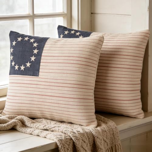 Patriotic American Flag Throw Pillow Covers, 16x16 Inch, Farmhouse Style - Image 6