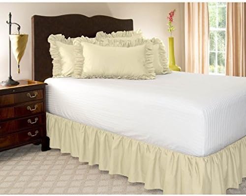 Rajlinen Ruffled Bed Skirt Queen, 15 Inch Drop Dust Ruffle with Split Corners, 100% Microfiber Bedskirt with Platform, Three-Sided Coverage Ruffled Gathering Design, Ivory