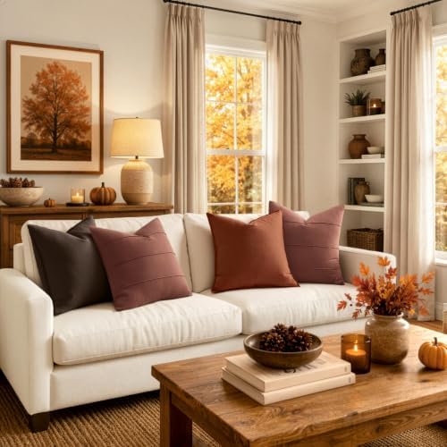 MIULEE Euro Sham Fall Linen Throw Pillow Covers 24x24 Autumn Glaze Striped - Image 4