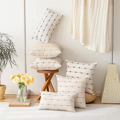 YEENAASY Boho Throw Pillow Covers 18x18 Set of 2 Farmhouse Pillow Cases - Image 5
