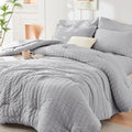 HYMOKEGE Light Grey Oversized Queen Comforter Set Seersucker 7 Pieces, All by HYMOKEGE
