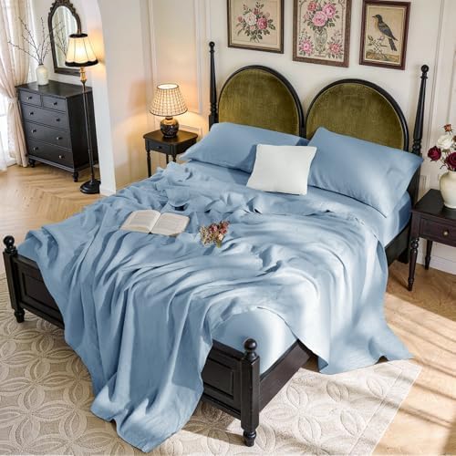 SONORO KATE 100% French Linen King Size Sheets Set, Natural Flax Bedding by SONOROKATE