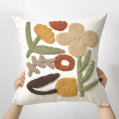Boho Throw Pillow Covers 18x18 Tufted Fall Floral - Image 4