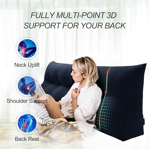 WOWMAX Wedge Headboard Pillow King Reading Pillow Sitting in Bed, Deep Blue - Image 2