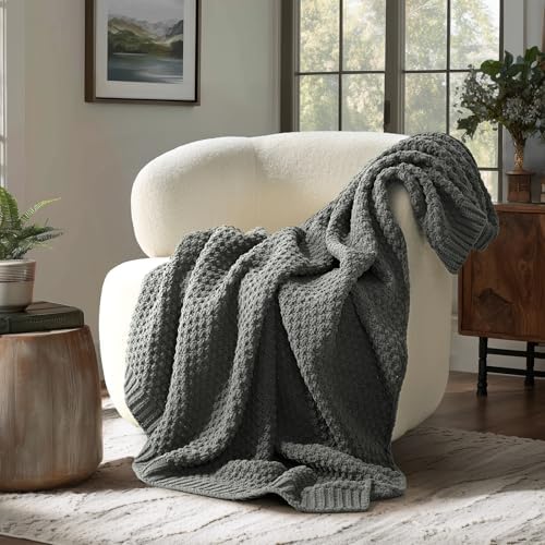 EVERGRACEHOME Chunky Chenille Knit Throw Blanket, 60 x 80, Charcoal Gray by EVERGRACE