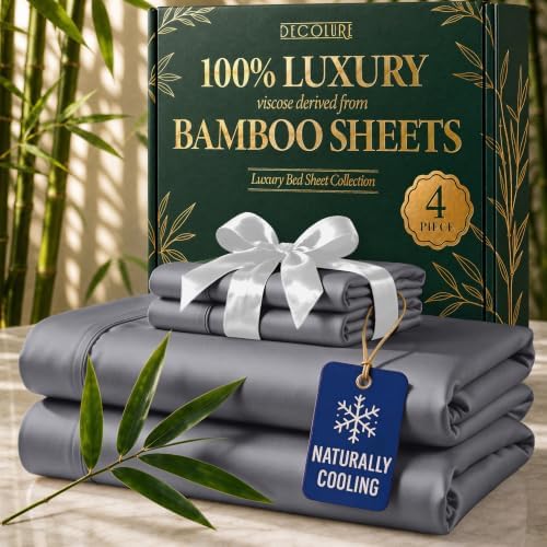 DECOLURE 100% Viscose Derived from Bamboo Sheets Twin Size, Luxury 4 Pc Set by DECOLURE