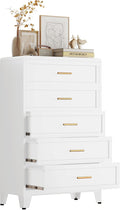 5 Drawer Dresser, Metal Tall Dresser for Bedroom, White Bedroom Dressers with Drawers, Curved Corner Design Dressers & Chest of Drawers, Storage Cabinet for Hallway, Entryway (White)