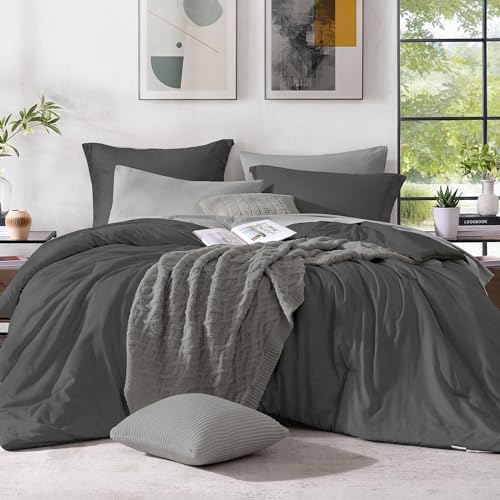 Monbix King Size Comforter Set 7 Pieces Dark Grey Bed in a Bag by Monbix