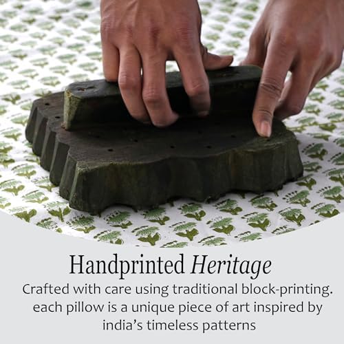CPC Emerald Green Cotton Block Print Pillow Sham Cover, 14x36 Inch Floral - Image 5