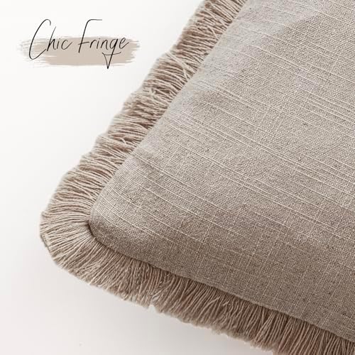 Foindtower Decorative Linen Fringe Throw Pillow Covers 24×24 Natural Linen - Image 3
