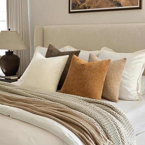 MIULEE Soft Decorative Chenille Fall Pillow Covers Brown 20x20 Pack of 4 - Image 4