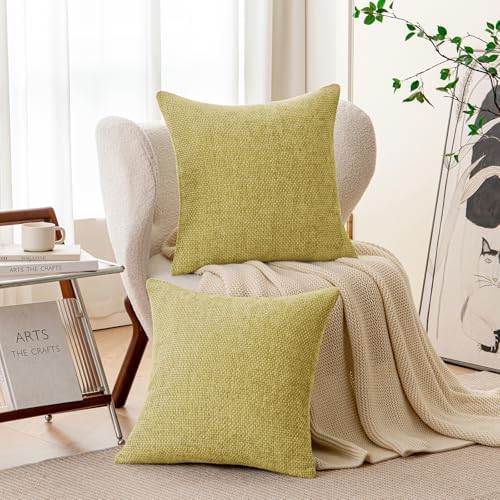 a moment Yellow-Green Chenille Throw Pillow Covers 20x20 Inch Pack of 2 Modern - Image 2