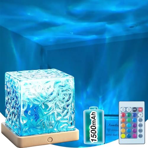 Ocean Wave Projector Light Cordless – Built-in Rechargeable Battery Water Ripple Lamp, 16 Color RGB Ambient Night Light for Bedroom Ceiling, Relaxation Mood Lighting Room Decor by Baibaiba