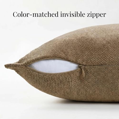 Fancy Homi Set of 2 Brown 18x18 Inch Soft Chenille Decorative Throw Pillow - Image 3