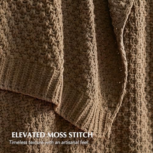 EVERGRACEHOME Chunky Chenille Knit Throw Blanket, Camel Brown - Image 2