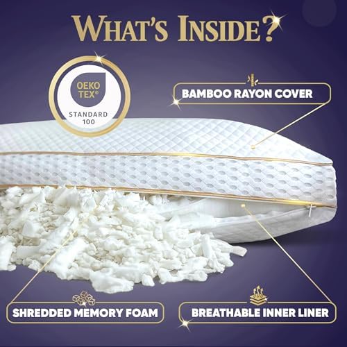 Royal Therapy Queen 4-Pack Memory Foam Pillow, Adjustable Shredded Odor-Free - Image 2
