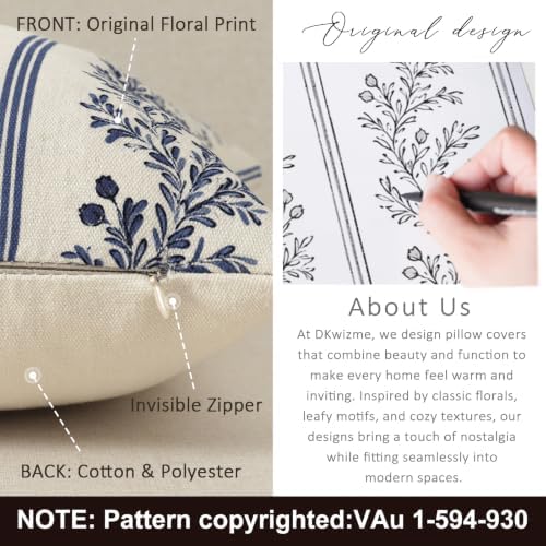 Vintage Throw Pillow Covers 16x16 Set of 2, Striped Floral Pillow Cover - Image 3