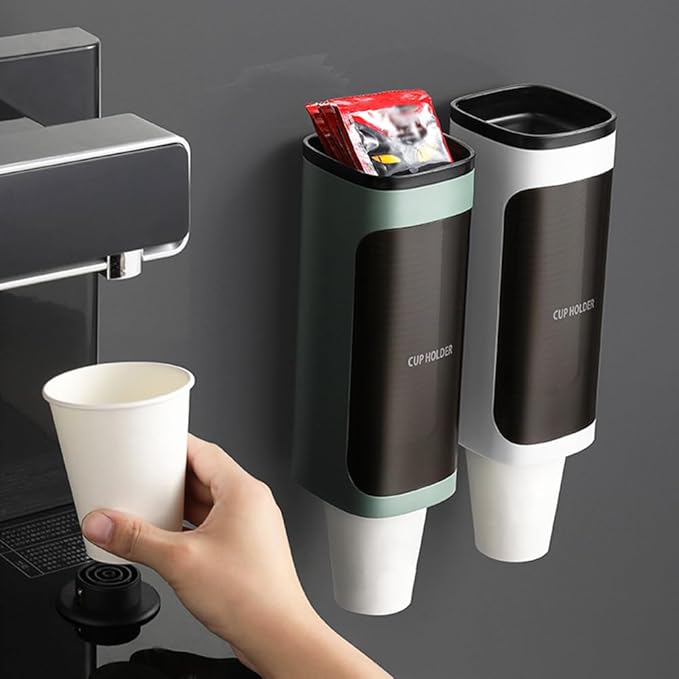 2 Pcs Cup Dispenser Wall Mounted, Bathroom Cup Dispenser Holder for 3oz-9.5oz Disposable Paper and Plastic Cups, Water Cooler Cup Dispenser with Adhesive Plate (Large Green)