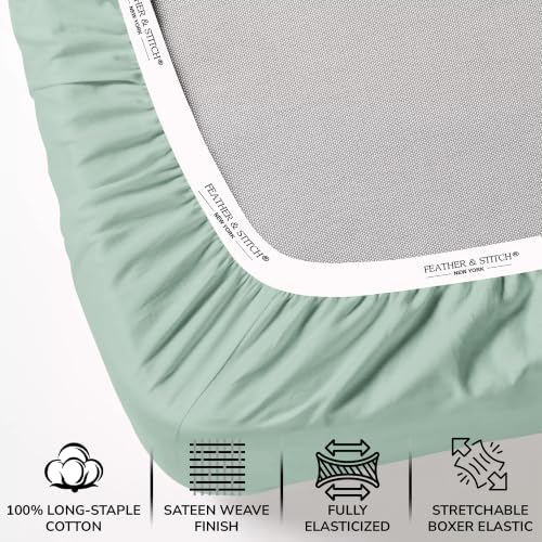 Feather & Stitch 100% Cotton Sateen 500 TC Cal King Size Bed Sheet Set - Image 3