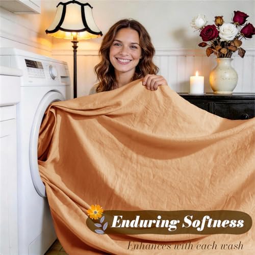 SONORO KATE 100% French Linen Queen Size Sheets Set, Natural Flax Bedding - Image 5