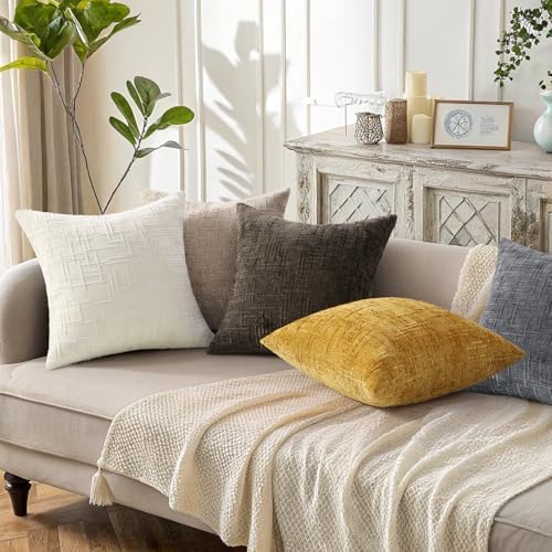 decorUhome Textured Chenille Throw Pillow Covers 24x24 Set of 2 Yellow - Image 5