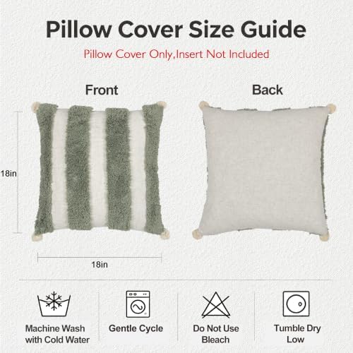 Boho Throw Pillow Covers 18x18 Tufted Home Decorations Olive - Image 5