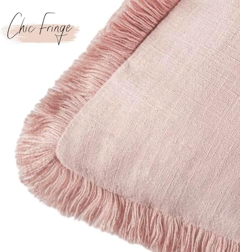 Foindtower Decorative Linen Fringe Throw Pillow Covers 22×22 Light Pink - Image 3
