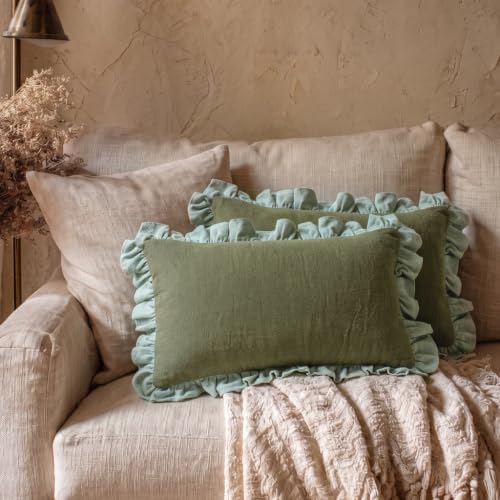 patdrea Vintage Green Linen Throw Pillow Covers - Image 2