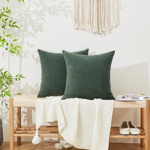 GAWAMAY Dark Green Chenille Throw Pillow Covers 22x22 Set of 2 - Image 5