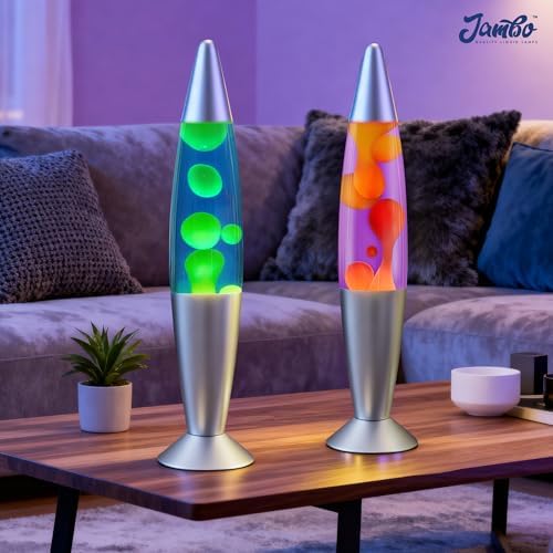 JAMBO 2 Pack- 16" Beautiful Lamp- Blue with Yellow/Green Wax and Purple with Yellow Wax, Relaxing Liquid Lamp, Night Light Nightlight, Lamps for Adults Teens Kid - Image 2
