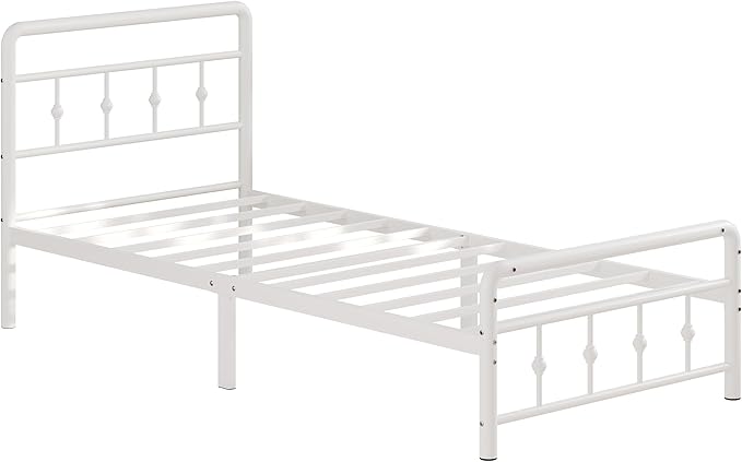12 Inch Twin Bed Frames with Headboard and Footboard, Heavy Duty Twin Metal Mattress Foundation No Box Spring Needed, Noise Free, Easy Assembly, White