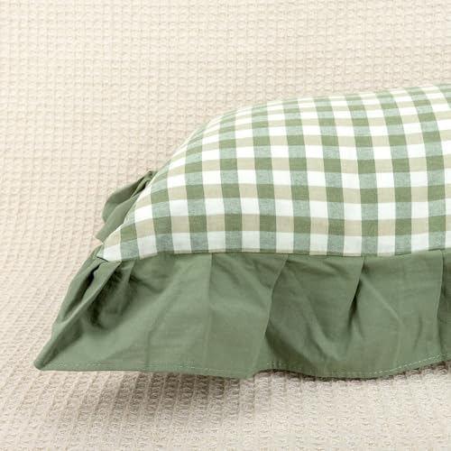 JoraLion Ruffled Throw Pillow Cover 18x18 Gingham Green Solid Edge - Image 4