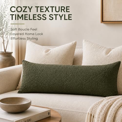 JoraLion 20x54 inch Boucle Body Pillow Cover, Army Green Woven Texture Neutral - Image 2