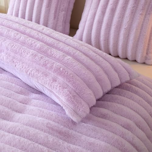 MEGO Body Pillow Cover 20x54, Fluffy Wide Ribbed Faux Rabbit Fur - Image 6
