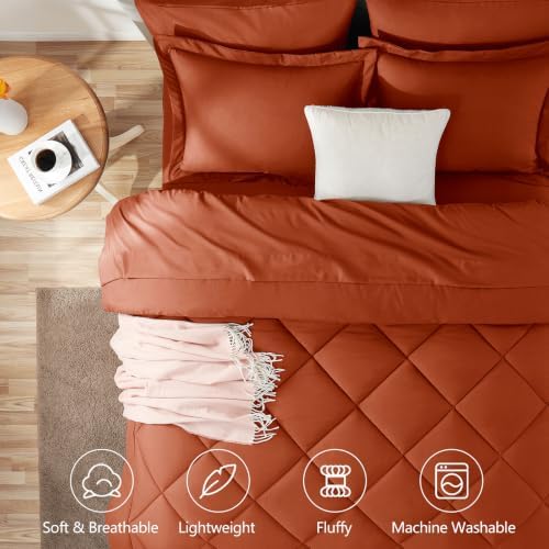 CozyLux Queen Comforter Set 88"x88" Burnt Orange - Image 2