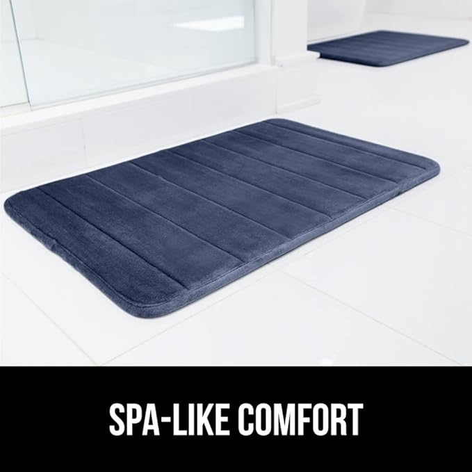 GORILLA GRIP Memory Foam Bath Mat, Soft Absorbent US Designed Bathroom Rug, Gripping Dots Machine Washable Bathmat, Cushioned Floor Mats, Shower Sink Rugs Room Décor Accessories, 24x17 Navy Blue