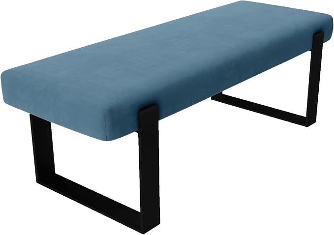 VANT Upholstered Bed Bench - Micro Suede Ocean Blue - Matte Black - Contemporary Modern, Bedroom Bench Seat, Hallway, or Entryway