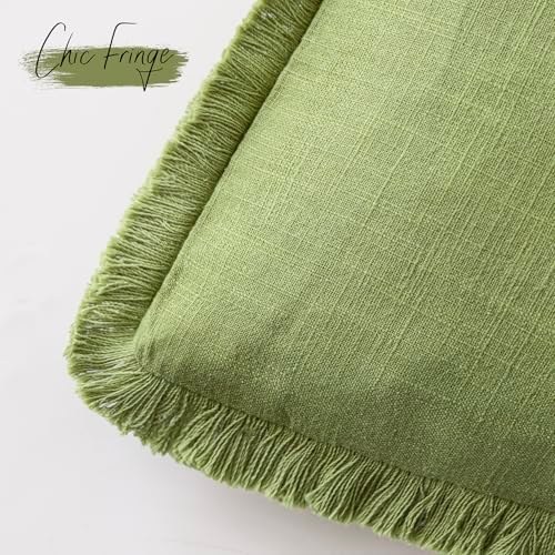 Foindtower Decorative Linen Fringe Throw Pillow Covers 26×26 Lush Green - Image 3