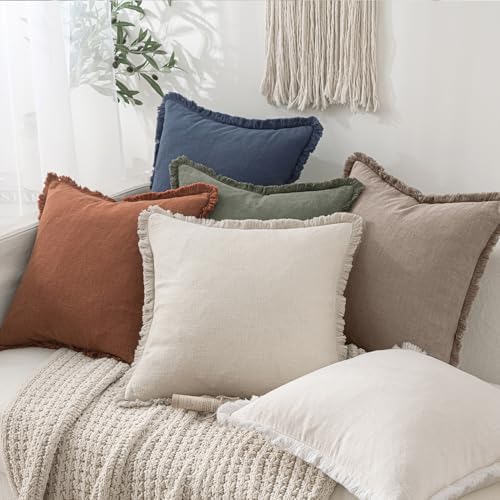 MIULEE Boho Linen Fringe Decorative Fall Throw Pillow Covers Dune 18x18 - Image 5