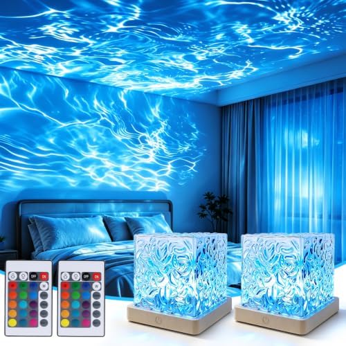2 Pack Northern Lights Ocean Wave Projector Light, Galaxy Light Projector, 16 Colors Gradual Rotating Flame Water Ripple Ambient Night Light Non-Wood for Bedroom, Room Decor, Kids Room ((Plug-in)) by YXQUA