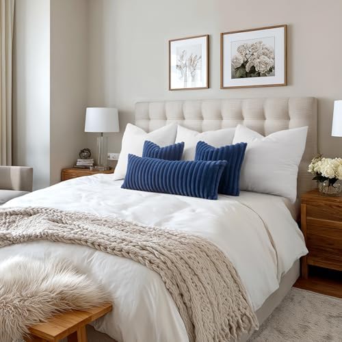 MIULEE Faux Fur Decorative Euro Sham Pillow Covers 24x24 Navy Blue 2 Pack - Image 6