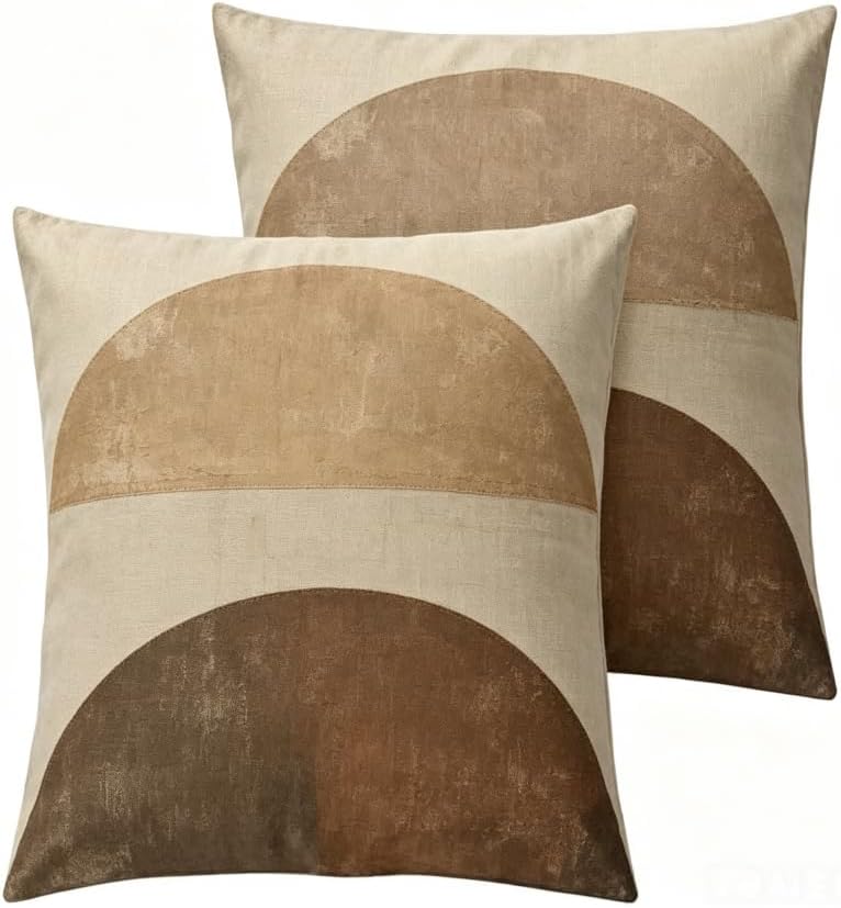 Linen Throw Pillow Covers Set of 2, Boho Geometric Design by Unknown